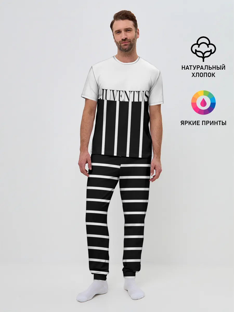 Мужская пижама с брюками / Juventus | Tee Black and White
