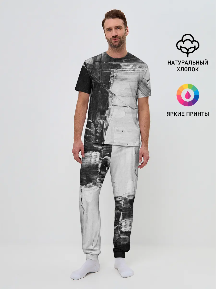 Мужская пижама с брюками / Черно-Белый Арт
