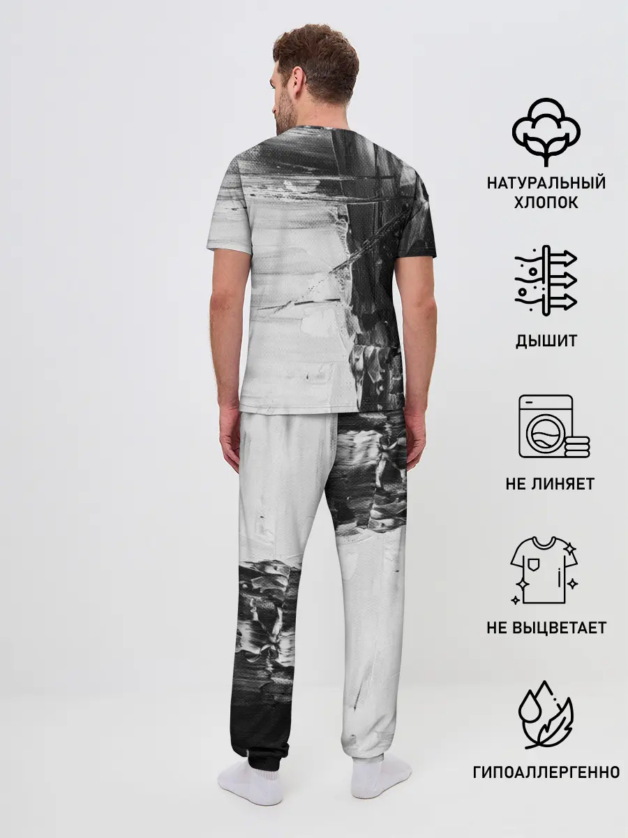 Мужская пижама с брюками / Черно-Белый Арт