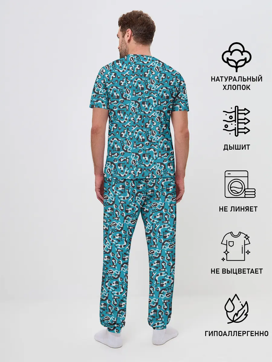Мужская пижама с брюками / Котики
