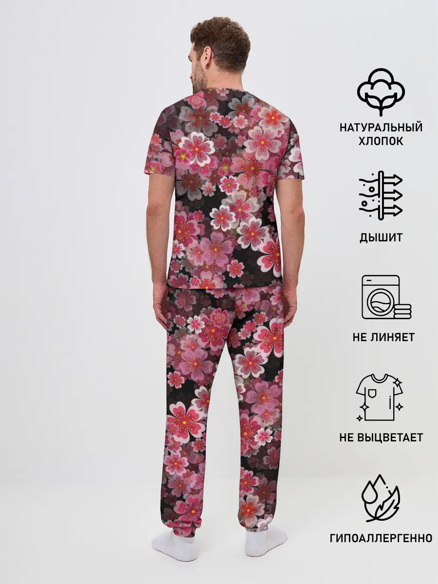 Мужская пижама с брюками / Иероглифы и Сакура 3D