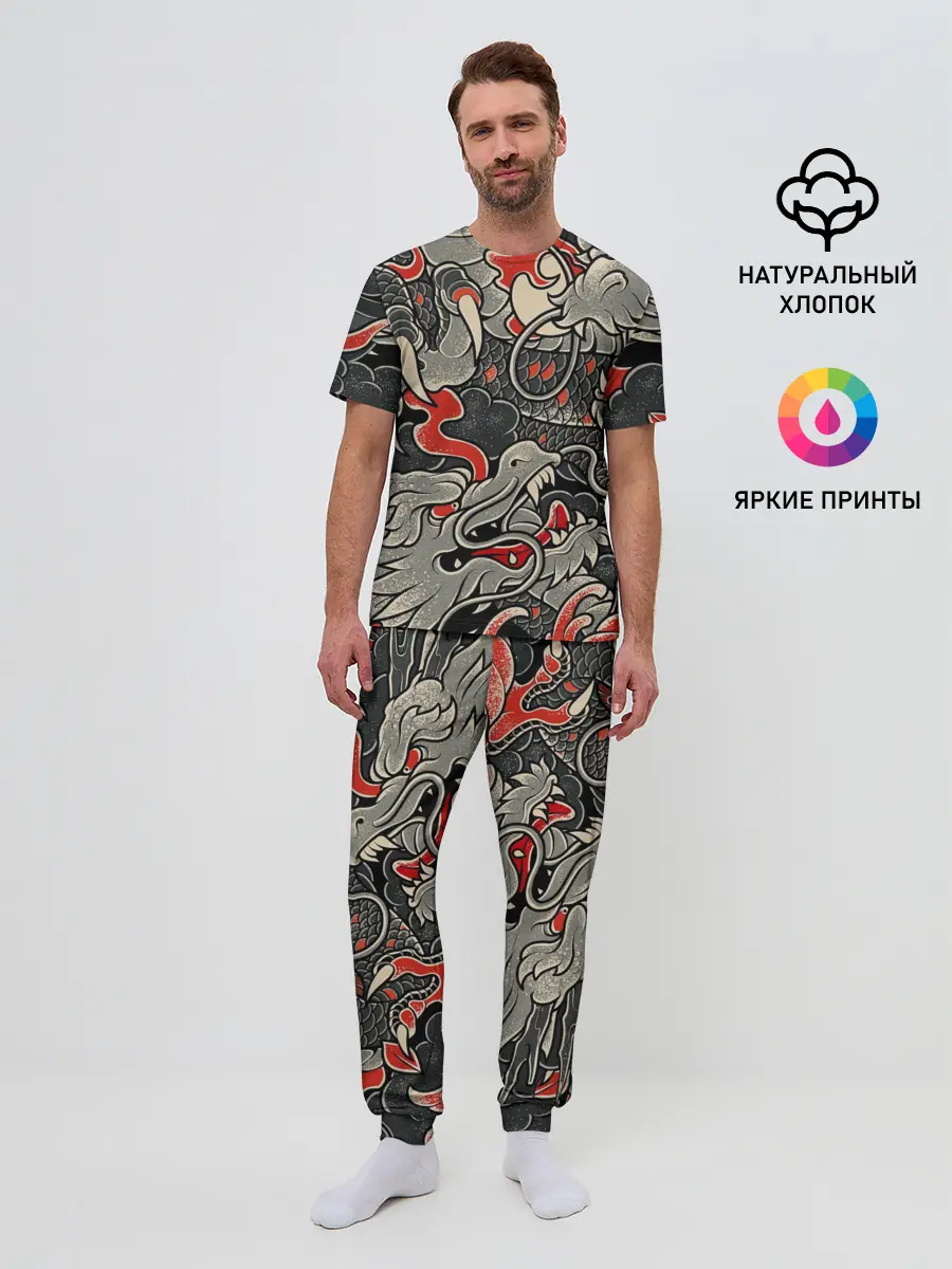Мужская пижама с брюками / Китайский Дракон, China Dragon