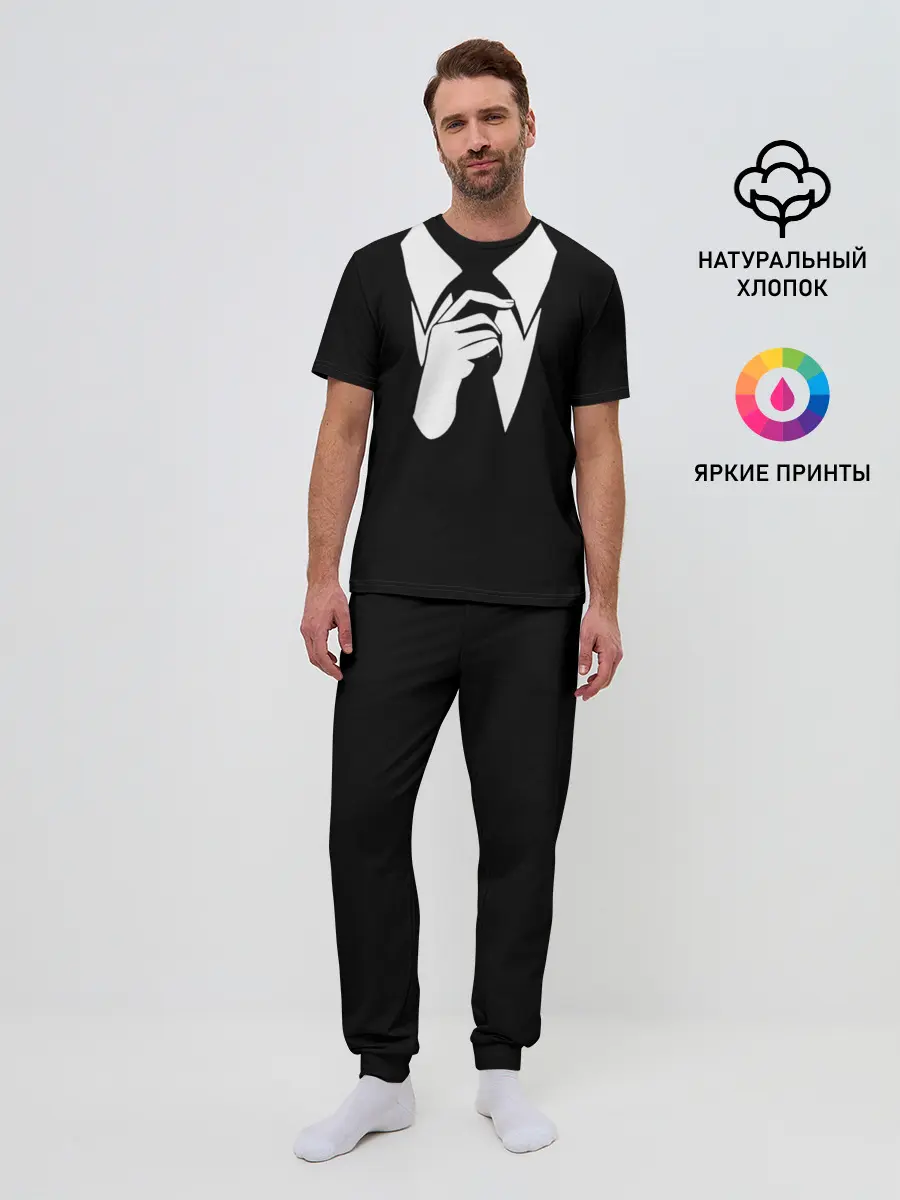 Мужская пижама с брюками / Смокинг | Поправляю галстук
