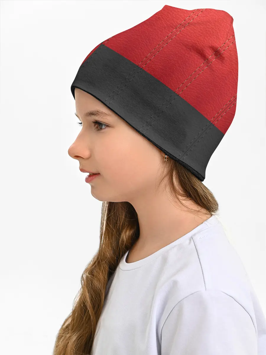 Детская шапка / Черно-красная Кожа