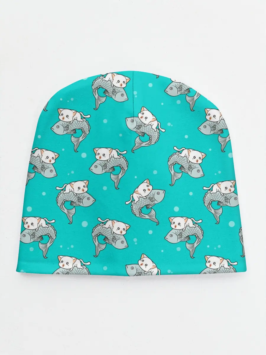 Детская шапка / Котики и рыбки