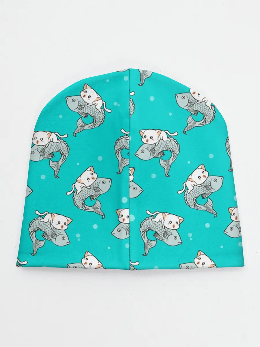 Детская шапка / Котики и рыбки