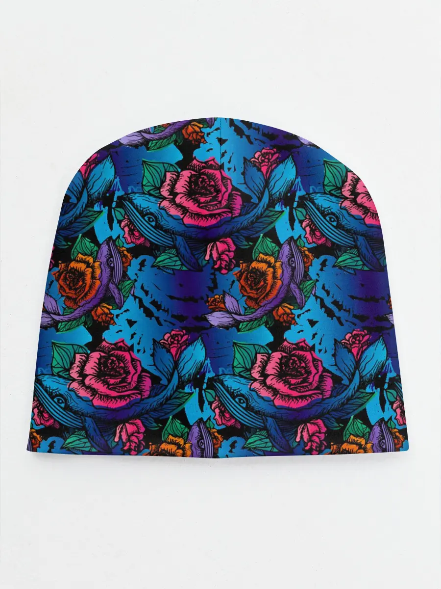 Детская шапка / Киты и цветы