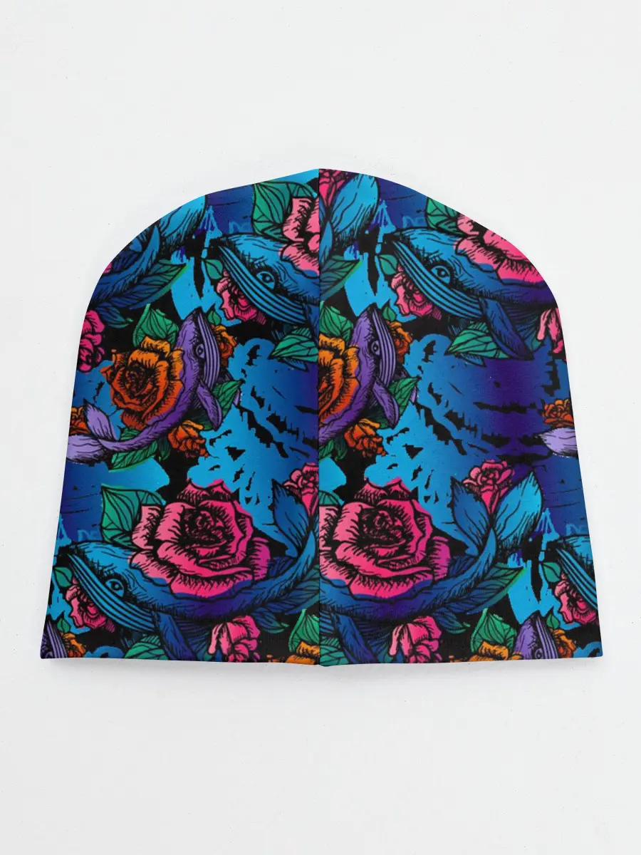 Детская шапка / Киты и цветы