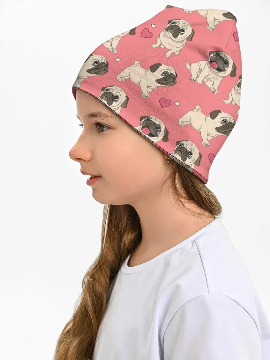 Детская шапка / Мопсики и Сердечки