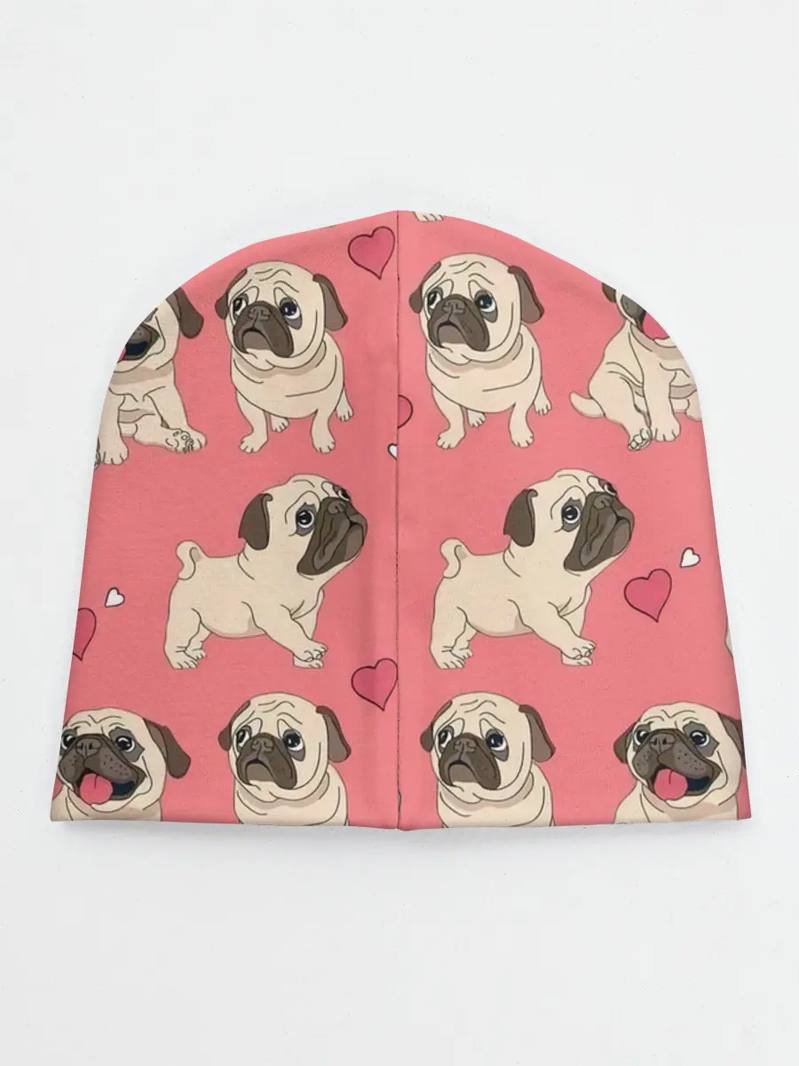 Детская шапка / Мопсики и Сердечки
