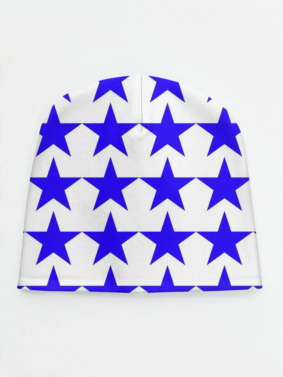 Детская шапка / Синие звёзды на белом фоне