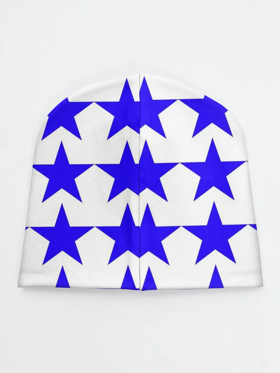 Детская шапка / Синие звёзды на белом фоне
