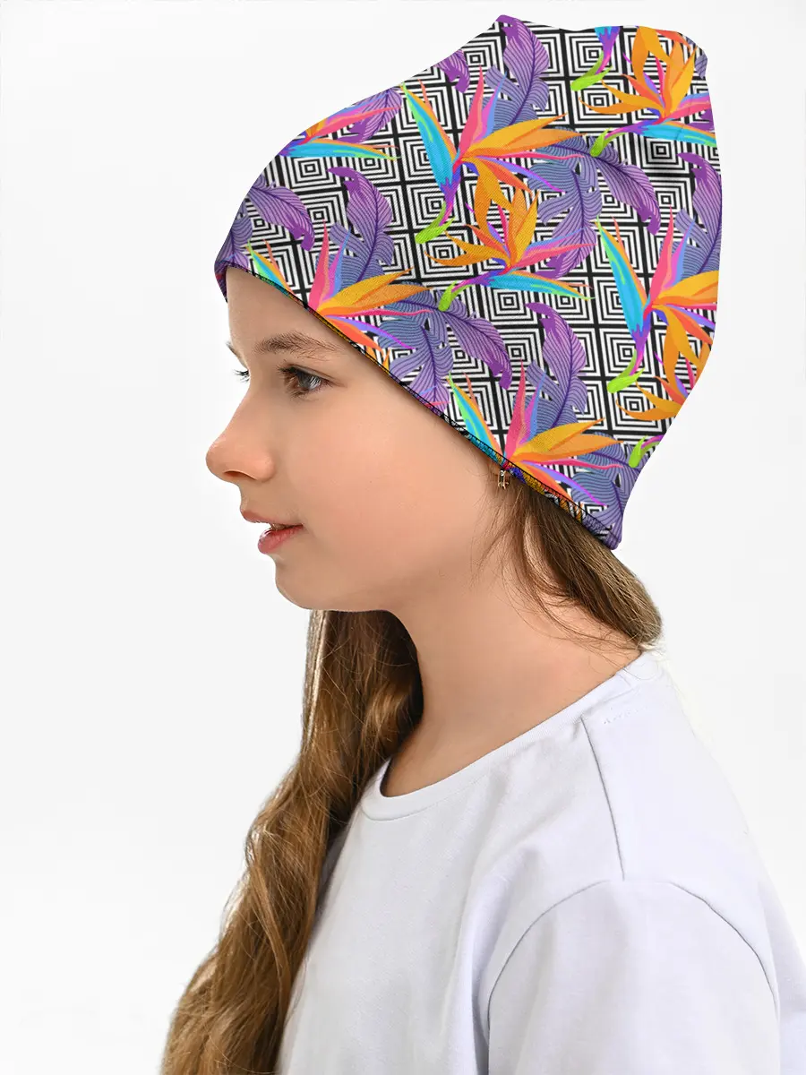 Детская шапка / Тропические цветы и узоры