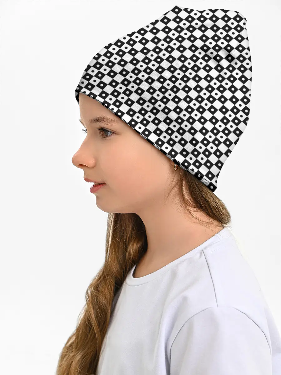 Детская шапка / ШАХМАТНАЯ КЛЕТКА В ГОРОШЕК