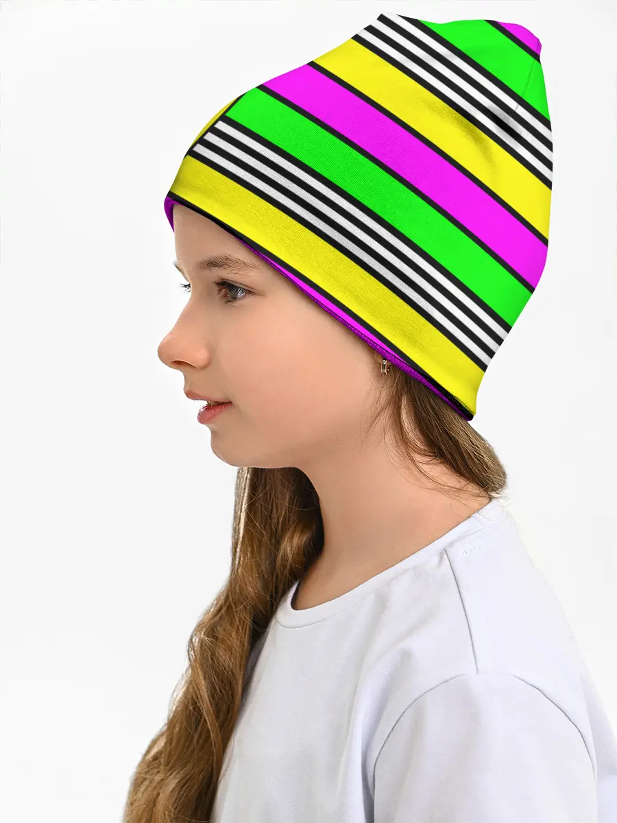 Детская шапка / полосатый неоновый модный узор