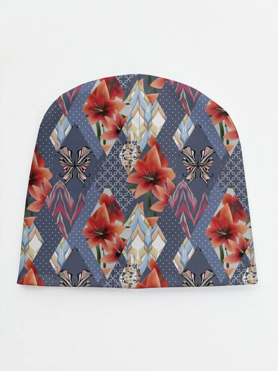 Детская шапка / Оранжево-серый пэчворк