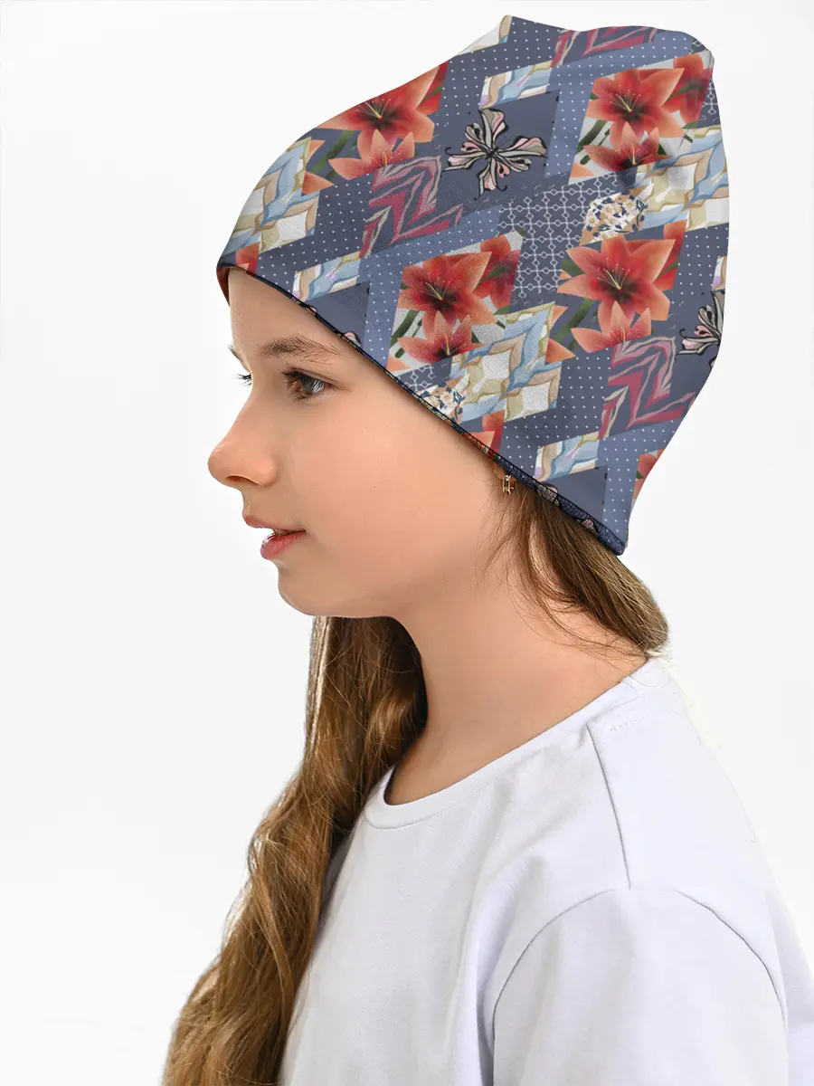 Детская шапка / Оранжево-серый пэчворк