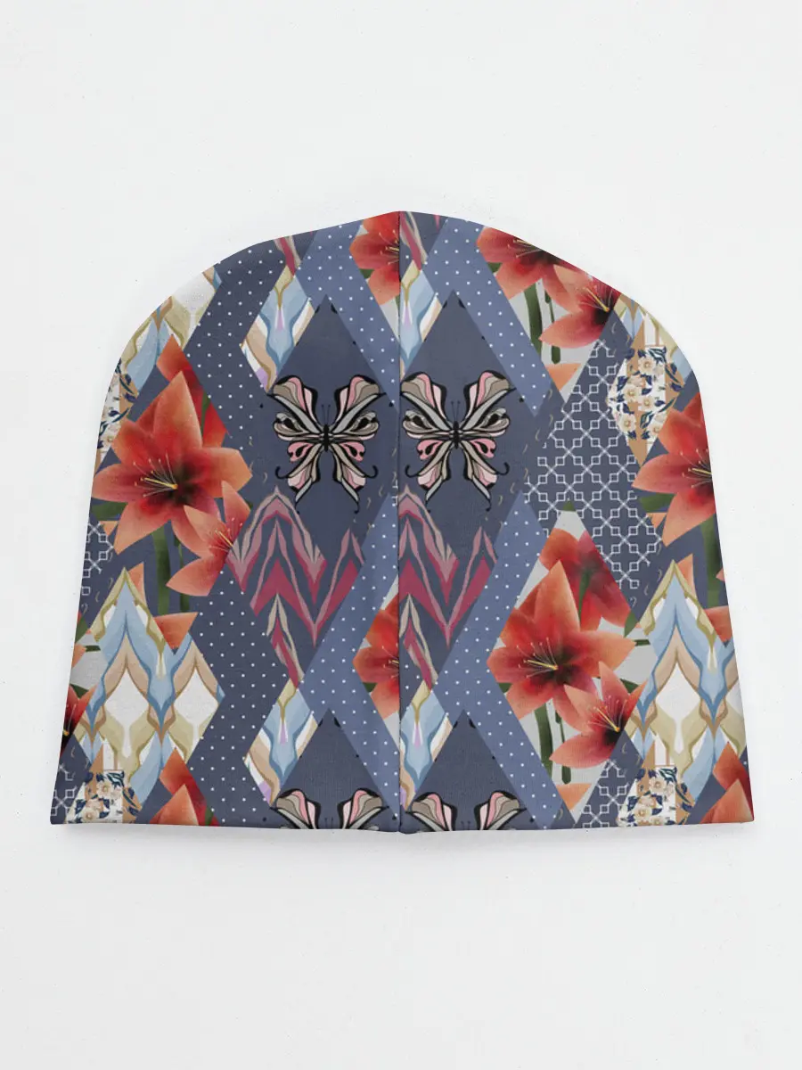 Детская шапка / Оранжево-серый пэчворк