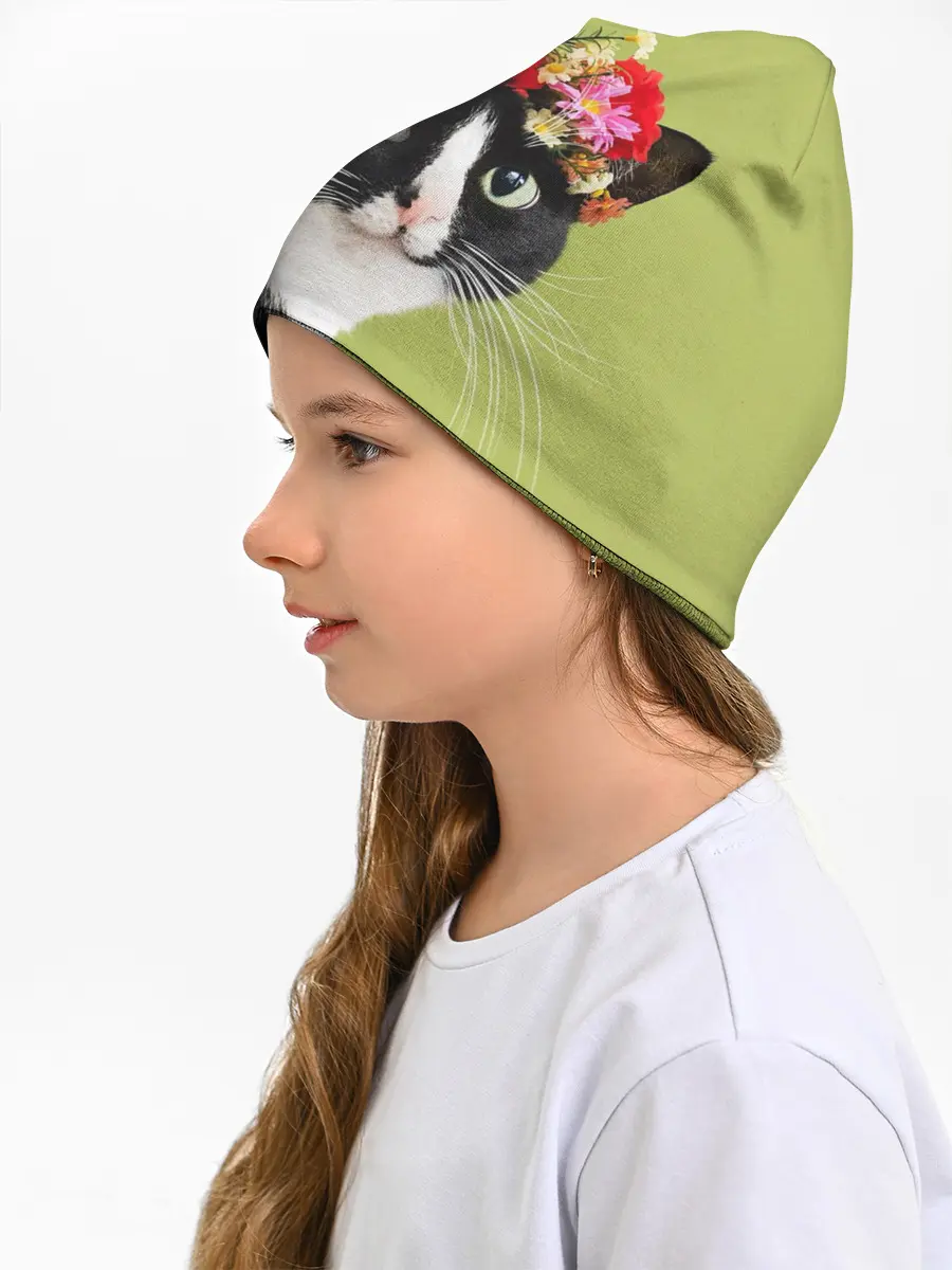 Детская шапка / Кот и цветы