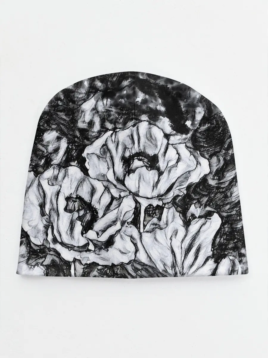 Детская шапка / Черно-белый узор. Маки.