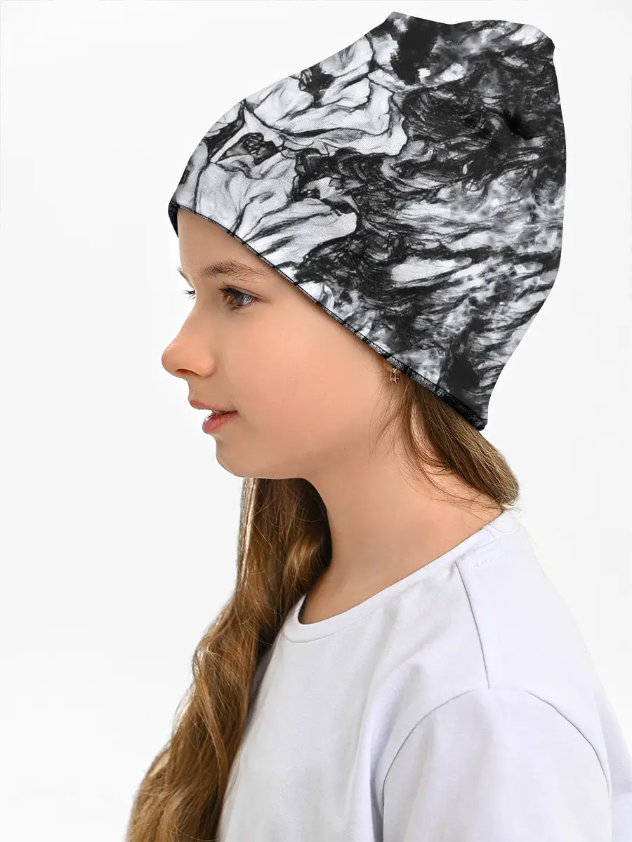 Детская шапка / Черно-белый узор. Маки.