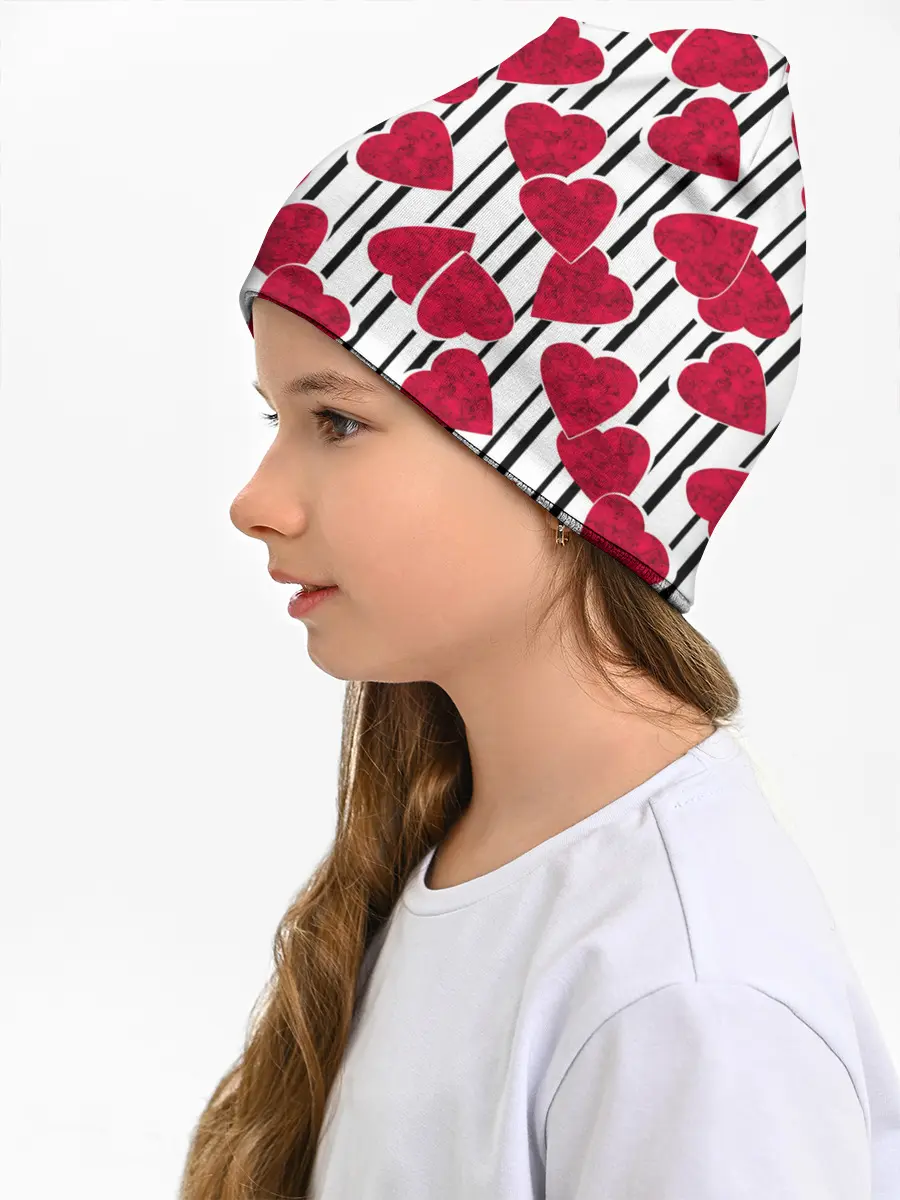 Детская шапка / Полосатый узор сердце