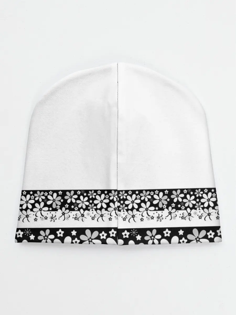 Детская шапка / Черно-белый цветочный принт