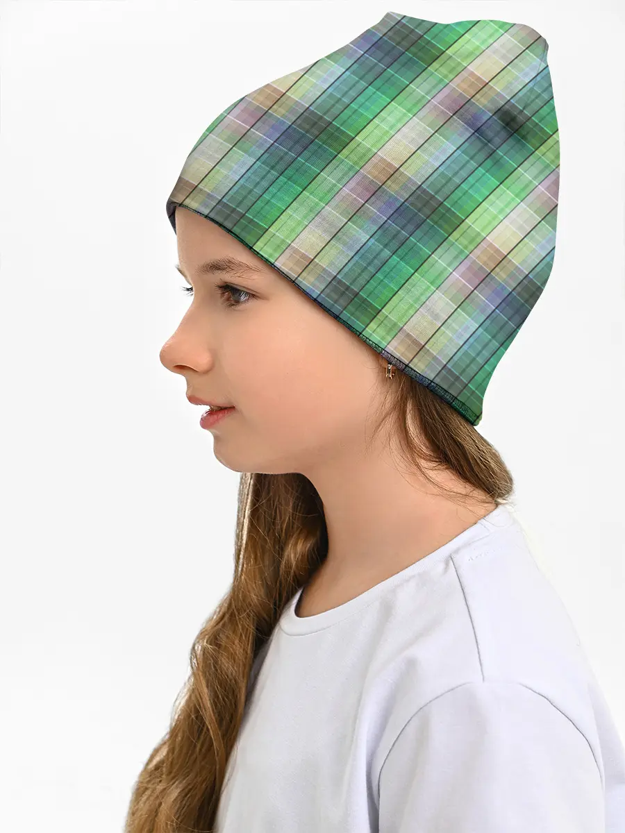 Детская шапка / Зеленый клетчатый узор