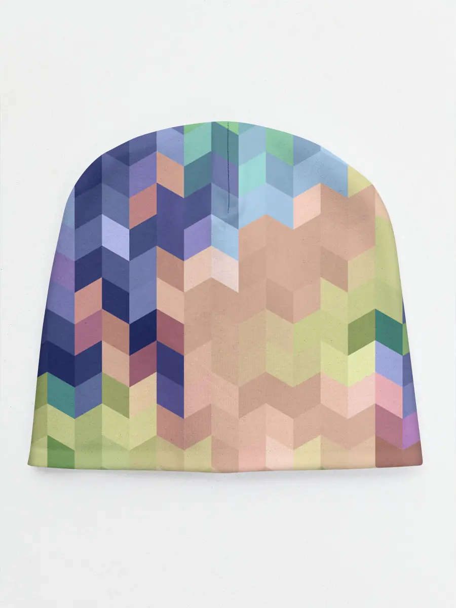 Детская шапка / Абстрактный бежево-синий узор