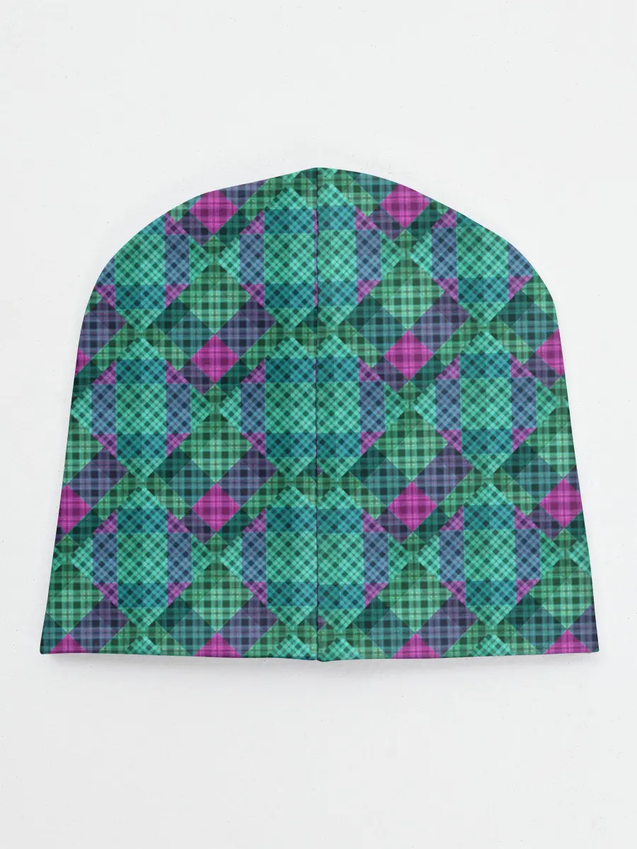 Детская шапка / Бирюзовый клетчатый узор