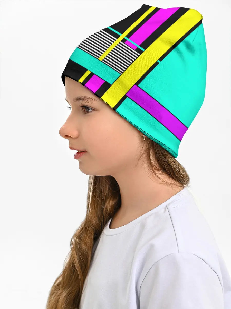 Детская шапка / Геометрический неоновый узор