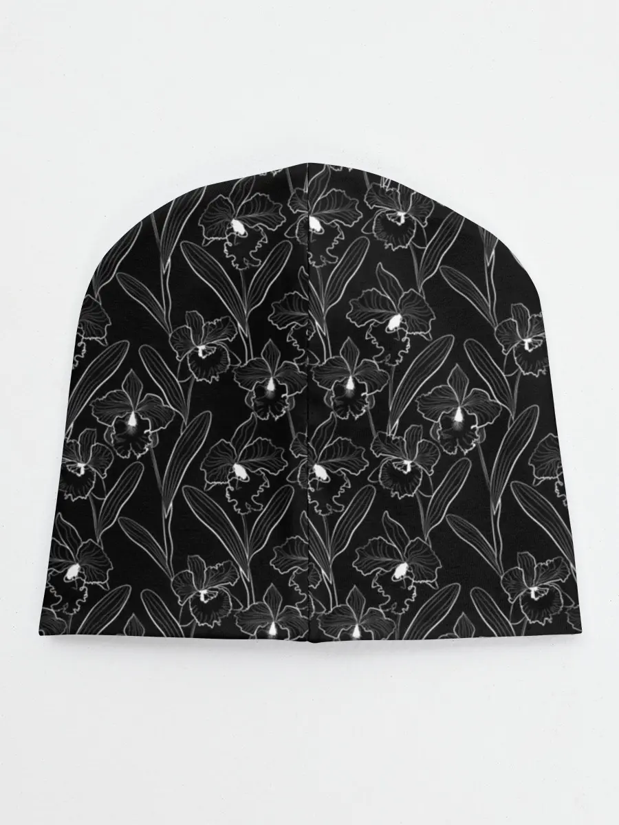 Детская шапка / Цветы орхидеи на черном