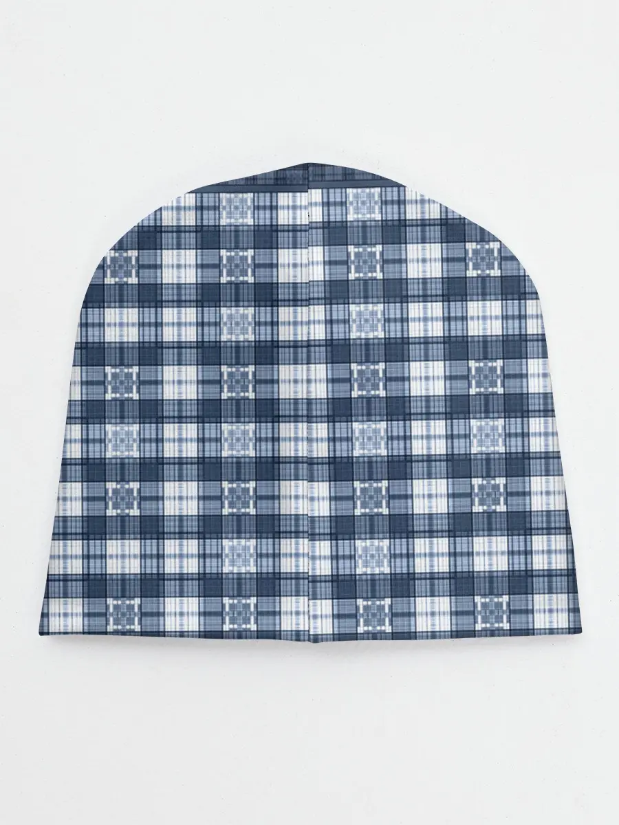 Детская шапка / Синий узор в клетку