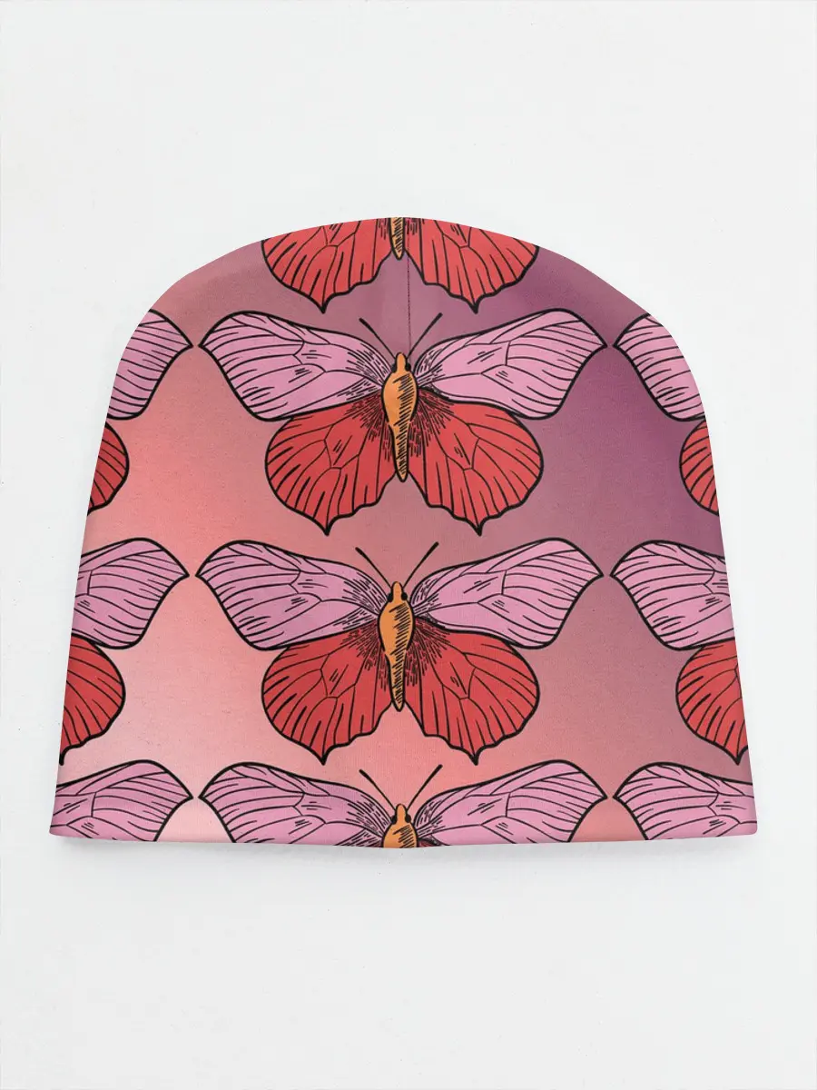 Детская шапка / Розовый принт с бабочками