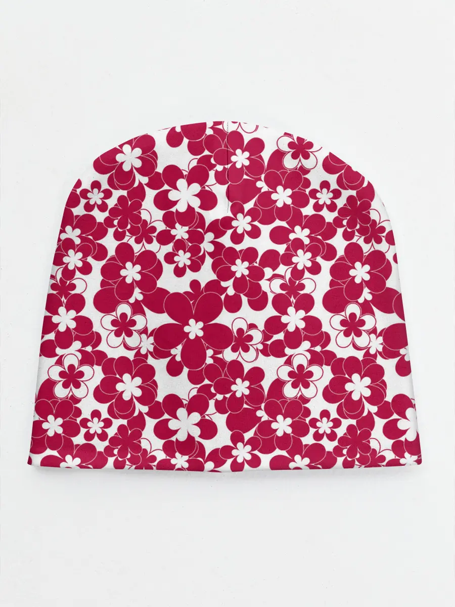 Детская шапка / Бело-красный цветочный