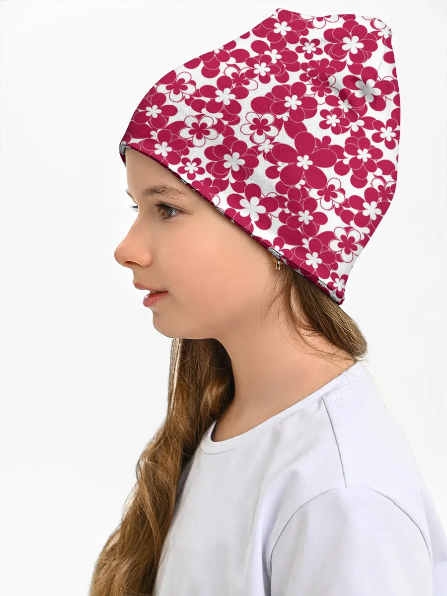 Детская шапка / Бело-красный цветочный
