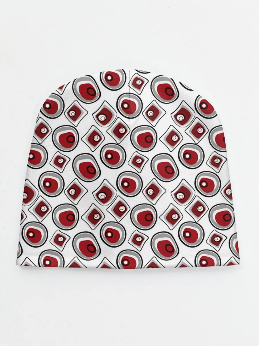 Детская шапка / Красно черный узор на белом
