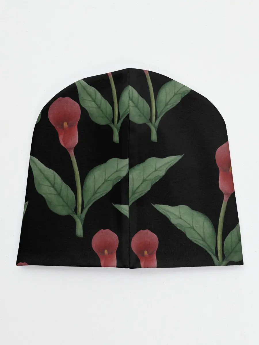 Детская шапка / Красные каллы на черном