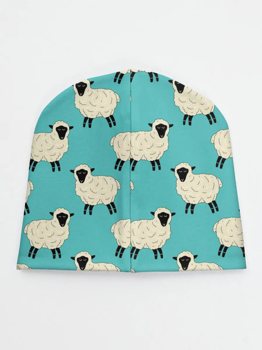 Детская шапка / Овечки паттерн на бирюзовом