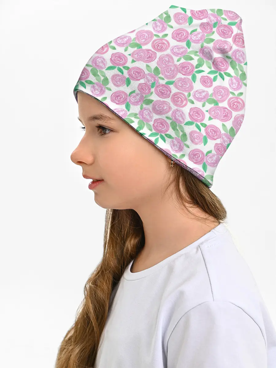 Детская шапка / Розовые акварельные розы