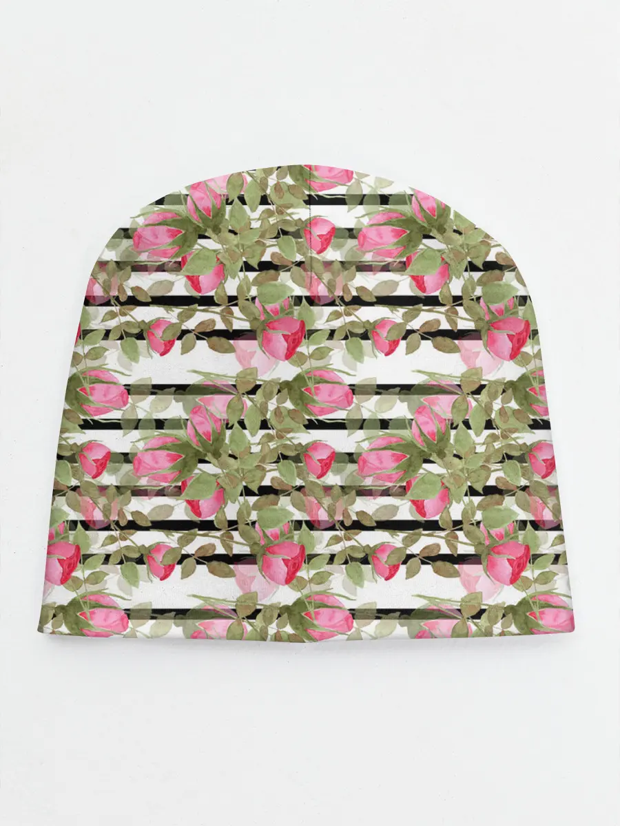 Детская шапка / Акварельные розы на полосатом