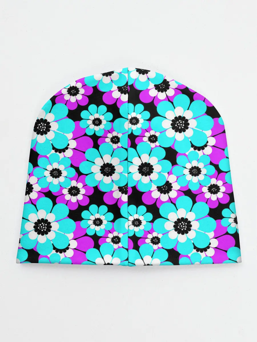 Детская шапка / Яркие бирюзовые цветы