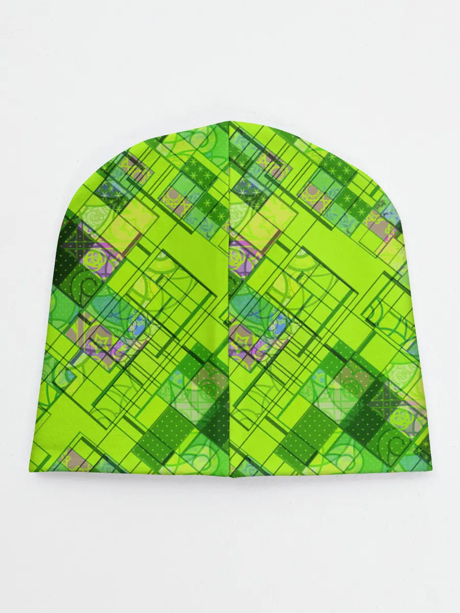 Детская шапка / Ярко-зеленый абстрактный узор