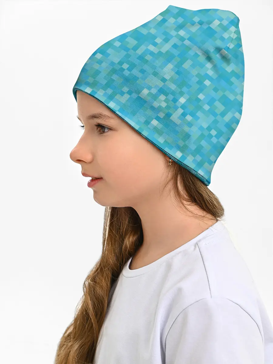 Детская шапка / Бирюзовая пиксель абстракция