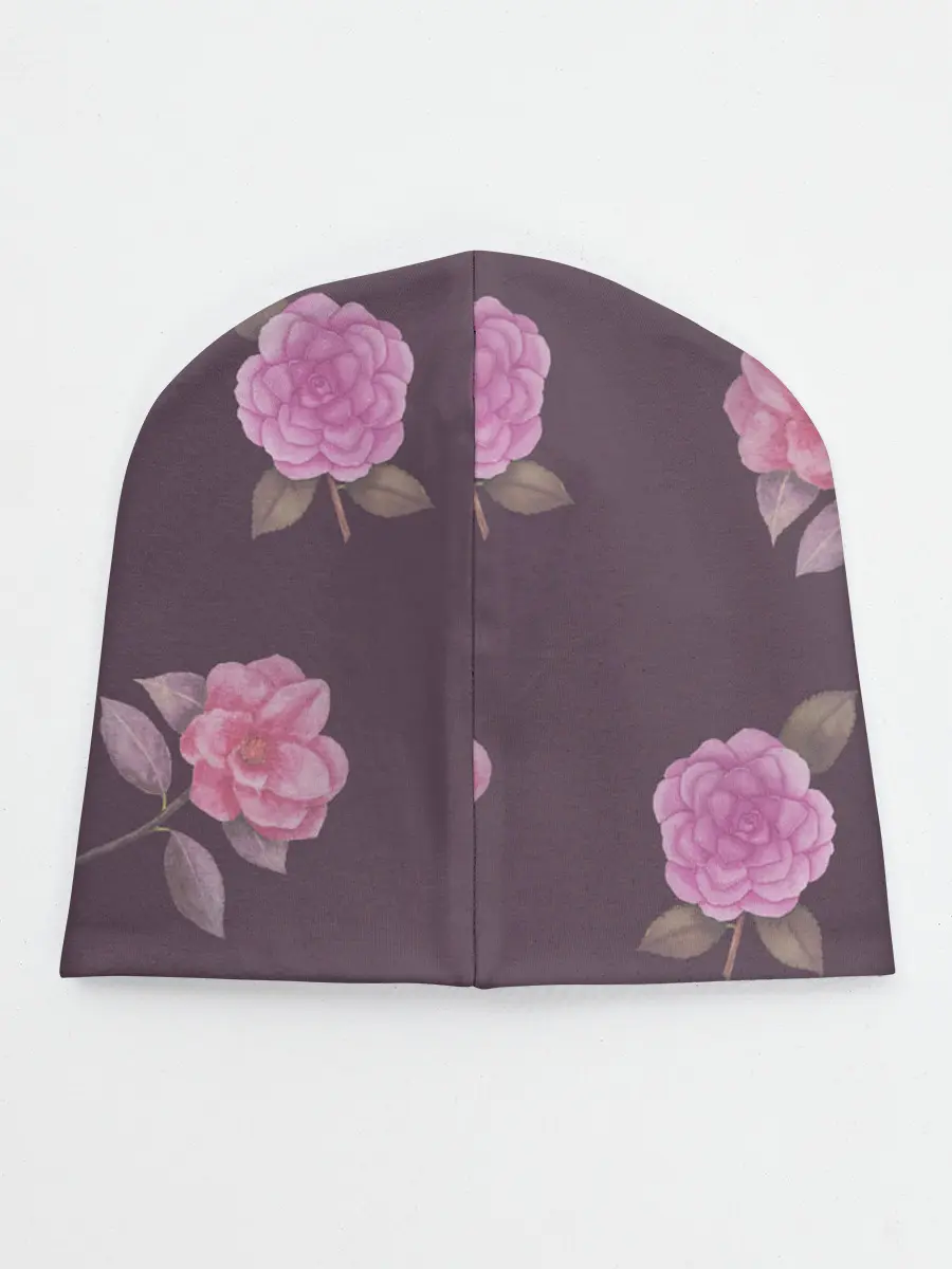 Детская шапка / Камелии на вишневом фоне