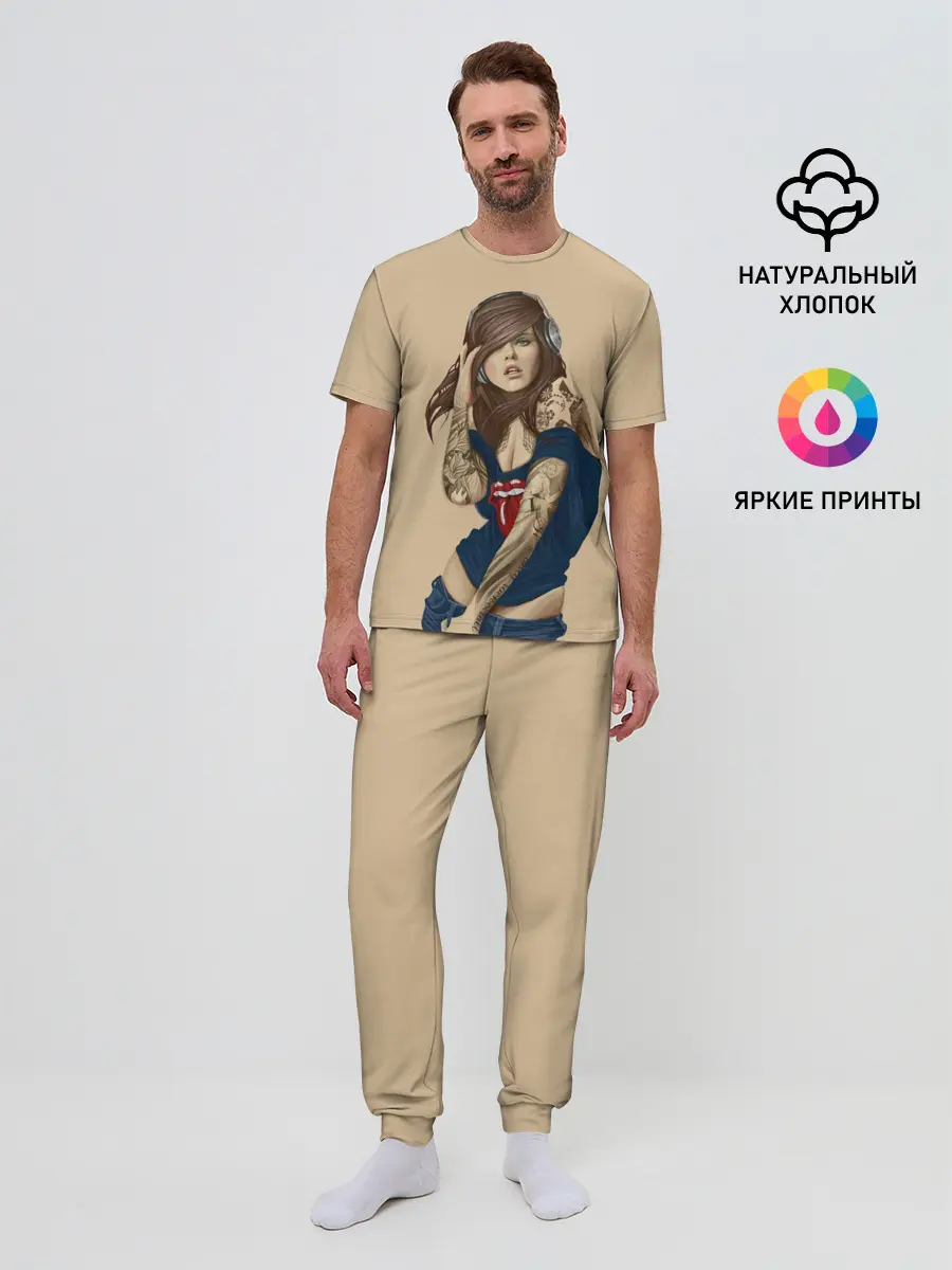 Мужская пижама с брюками / ДевушКа слушает Музыку