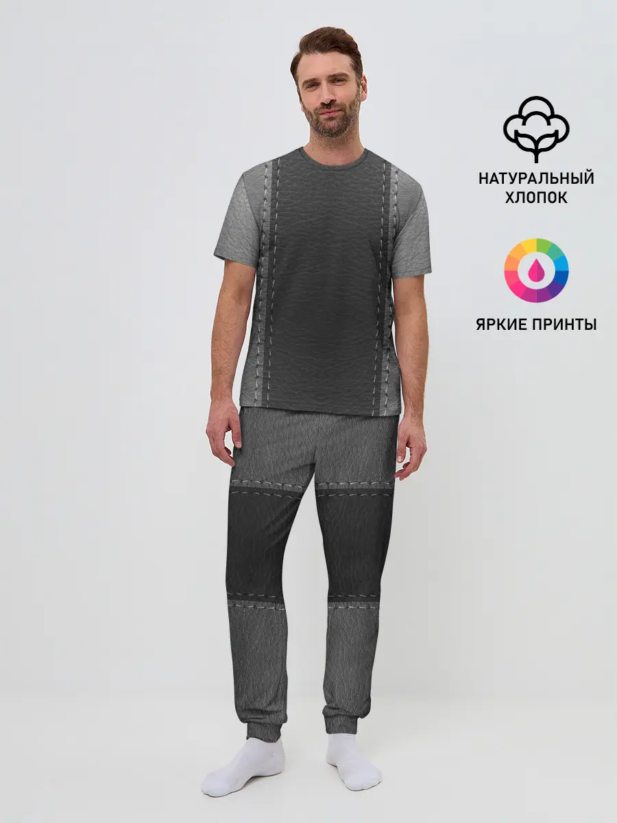 Мужская пижама с брюками / Черно-Серая Кожа