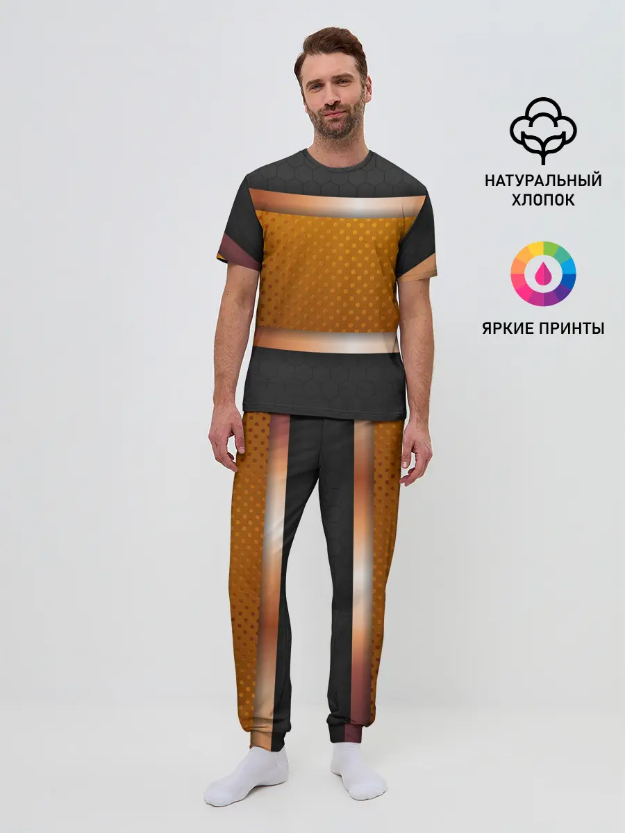 Мужская пижама с брюками / 3d gold / black