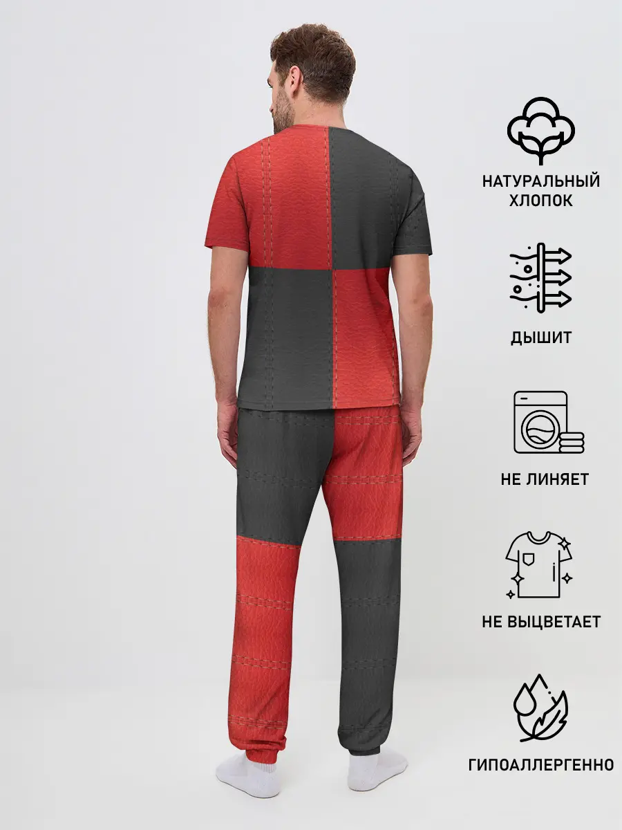 Мужская пижама с брюками / Черно-красная Кожа