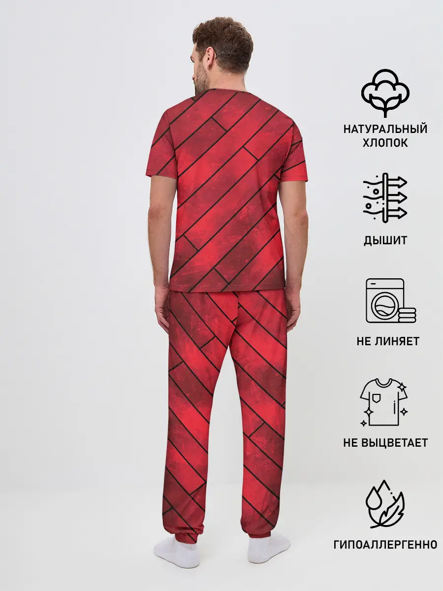 Мужская пижама с брюками / Red Boards Texture